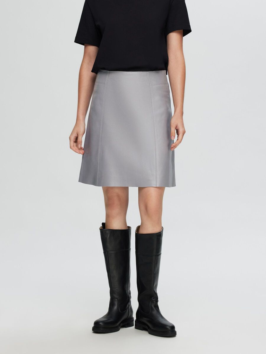 Selected MINI LEATHER SKIRT, Steel Gray, highres - 16084995_SteelGray_003.jpg