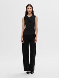 RUCHED SLEEVELESS TOP, Black, highres