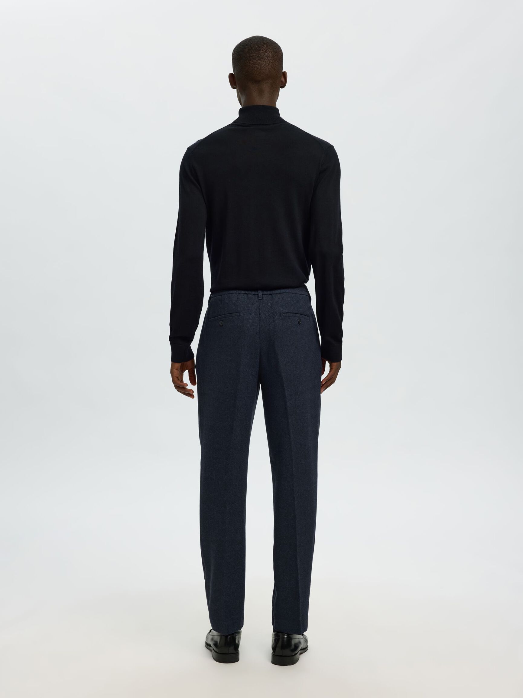 ULLBLANDNING AVSMALNANDE BYXOR, Dark Navy, highres