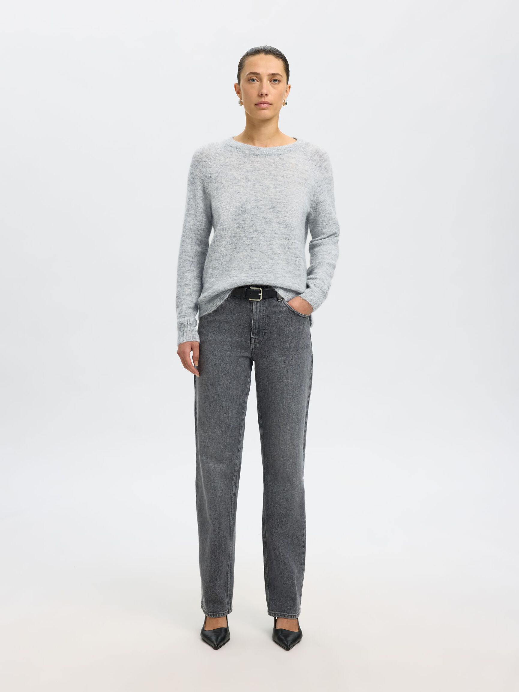 WOOL BLEND JUMPER, Light Grey Melange, highres