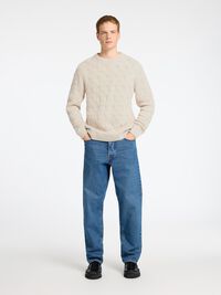 KABELSTRIKK CREW NECK-GENSER, Oatmeal, highres