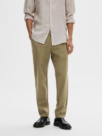 SLIM TAPERED LINEN BLEND TROUSERS, Burnt Olive, highres