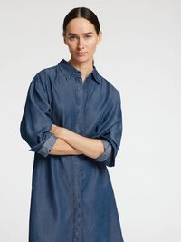 CHAMBRAY SHIRT DRESS, Dark Blue, highres