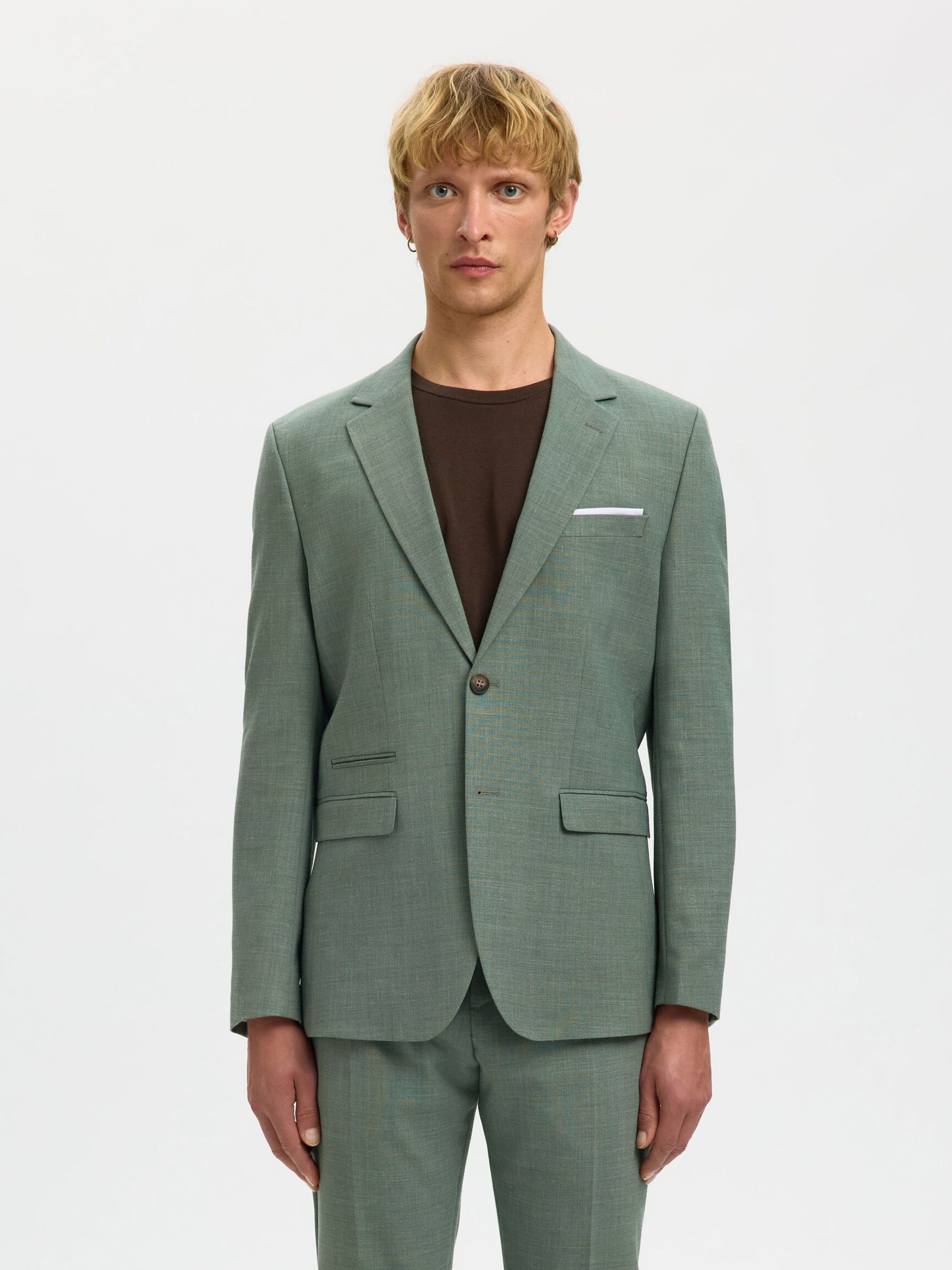 SLIM FIT SINGLE-BREASTED BLAZER, Light Green Melange, highres