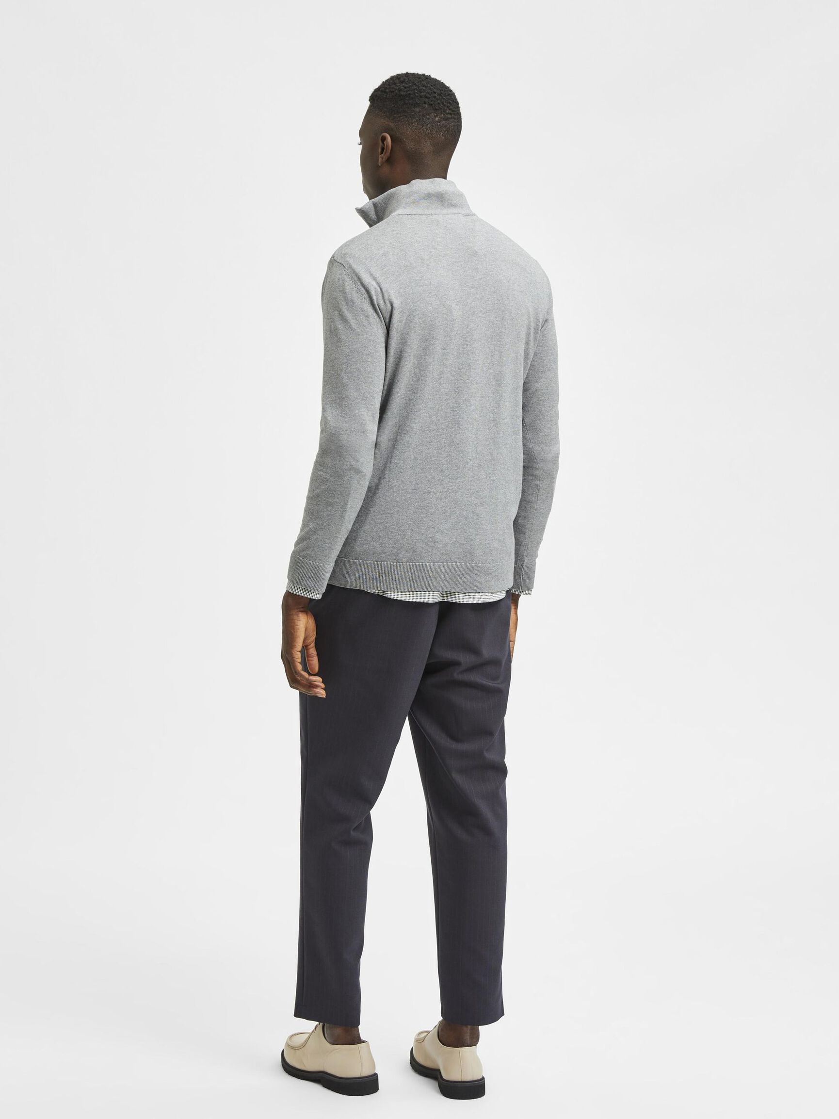HALF-ZIP STRICKPULLOVER, Medium Grey Melange, highres