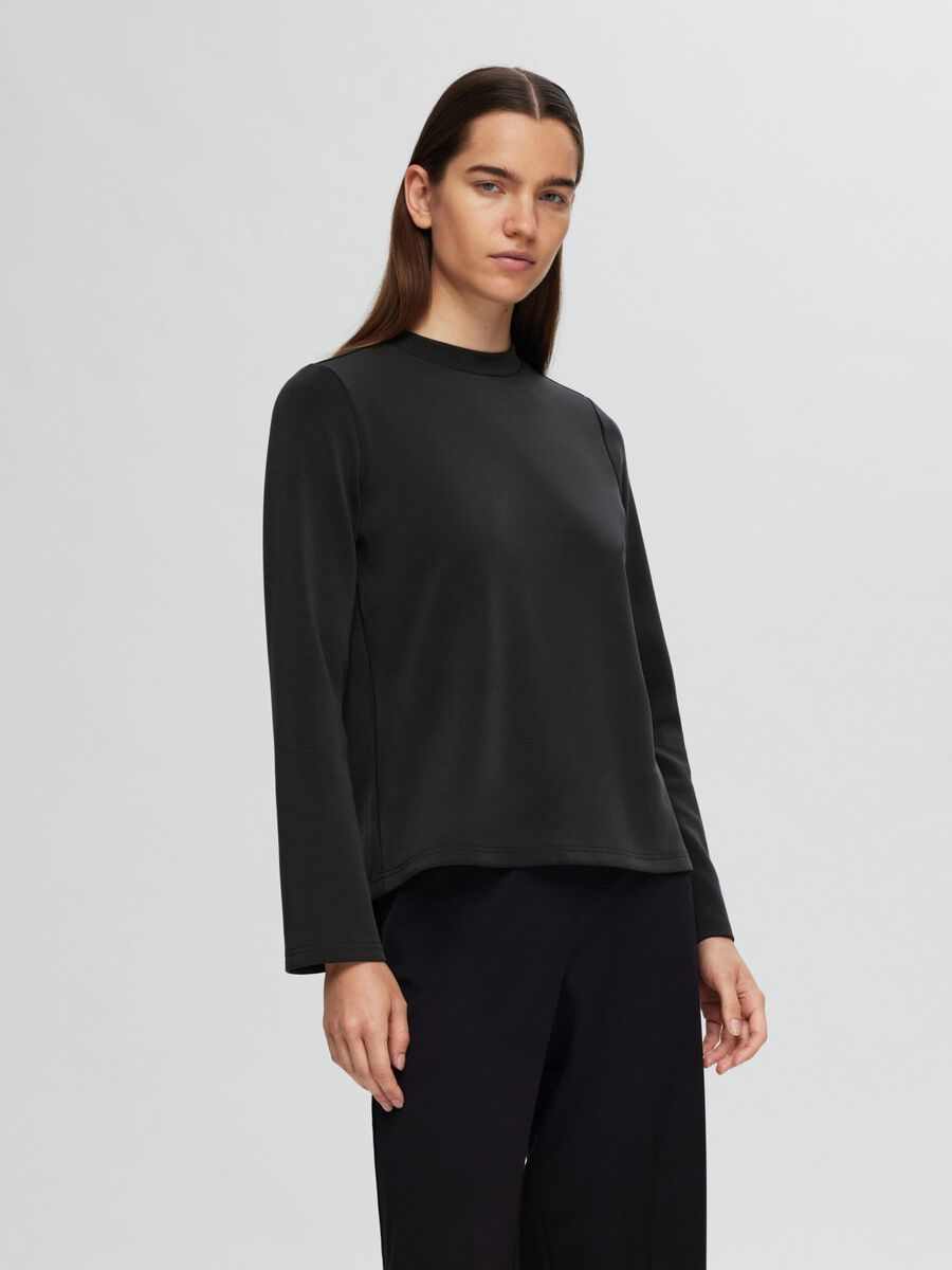 Selected BOXY FIT LONG-SLEEVED T-SHIRT, Black, highres - 16096023_Black_003.jpg