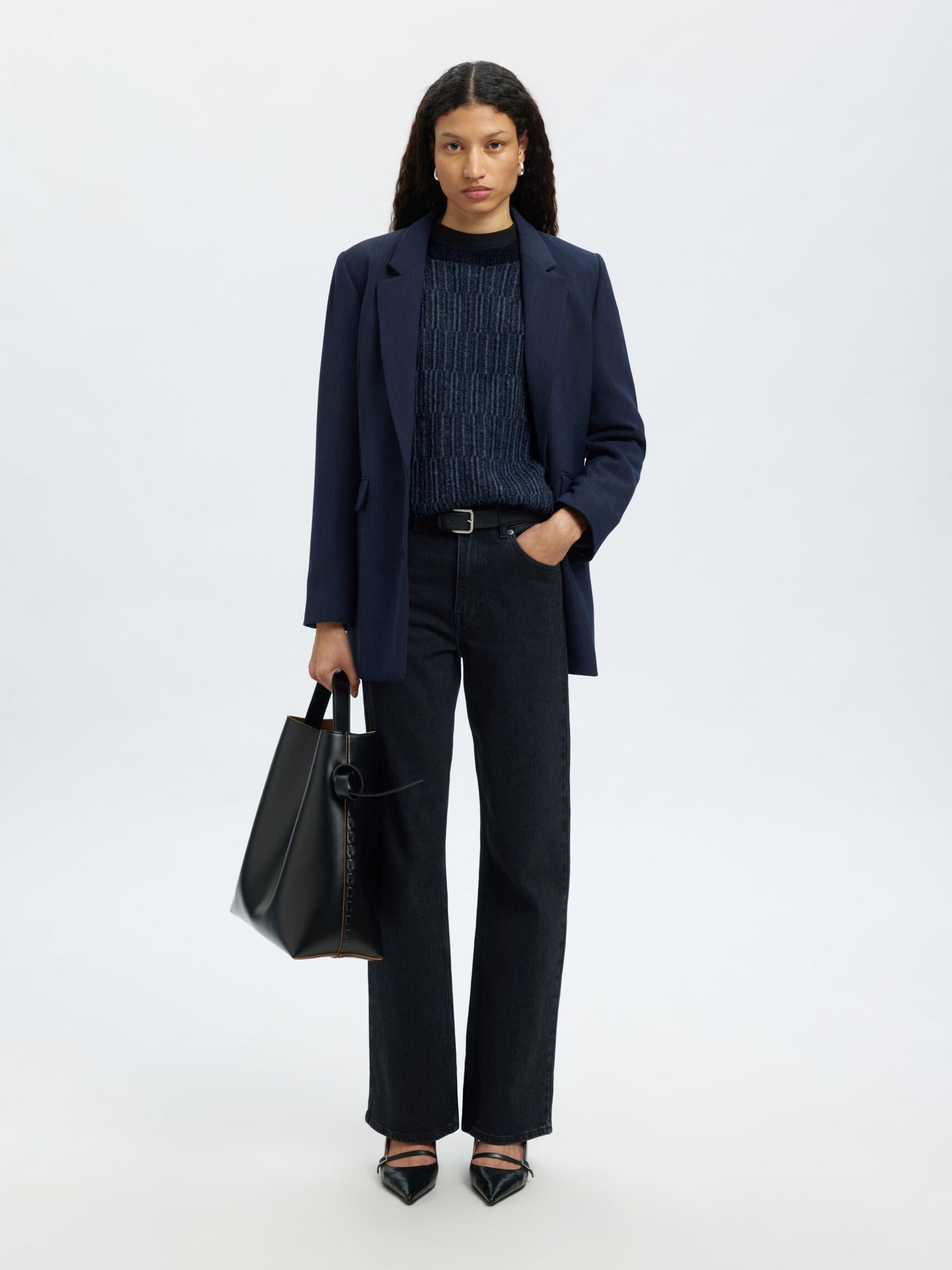 WOOL BLEND KNITTED JUMPER, Dark Sapphire, highres