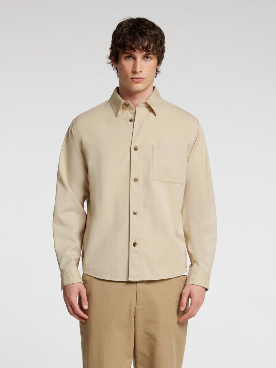 Selected LONG SLEEVED OVERSHIRT, Oatmeal, highres - 16096894_Oatmeal_003.jpg
