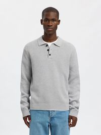 STRUCTURED COTTON POLO SHIRT, Light Grey Melange, highres