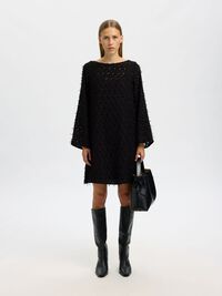 BOAT NECK JACQUARD MINI DRESS, Black, highres
