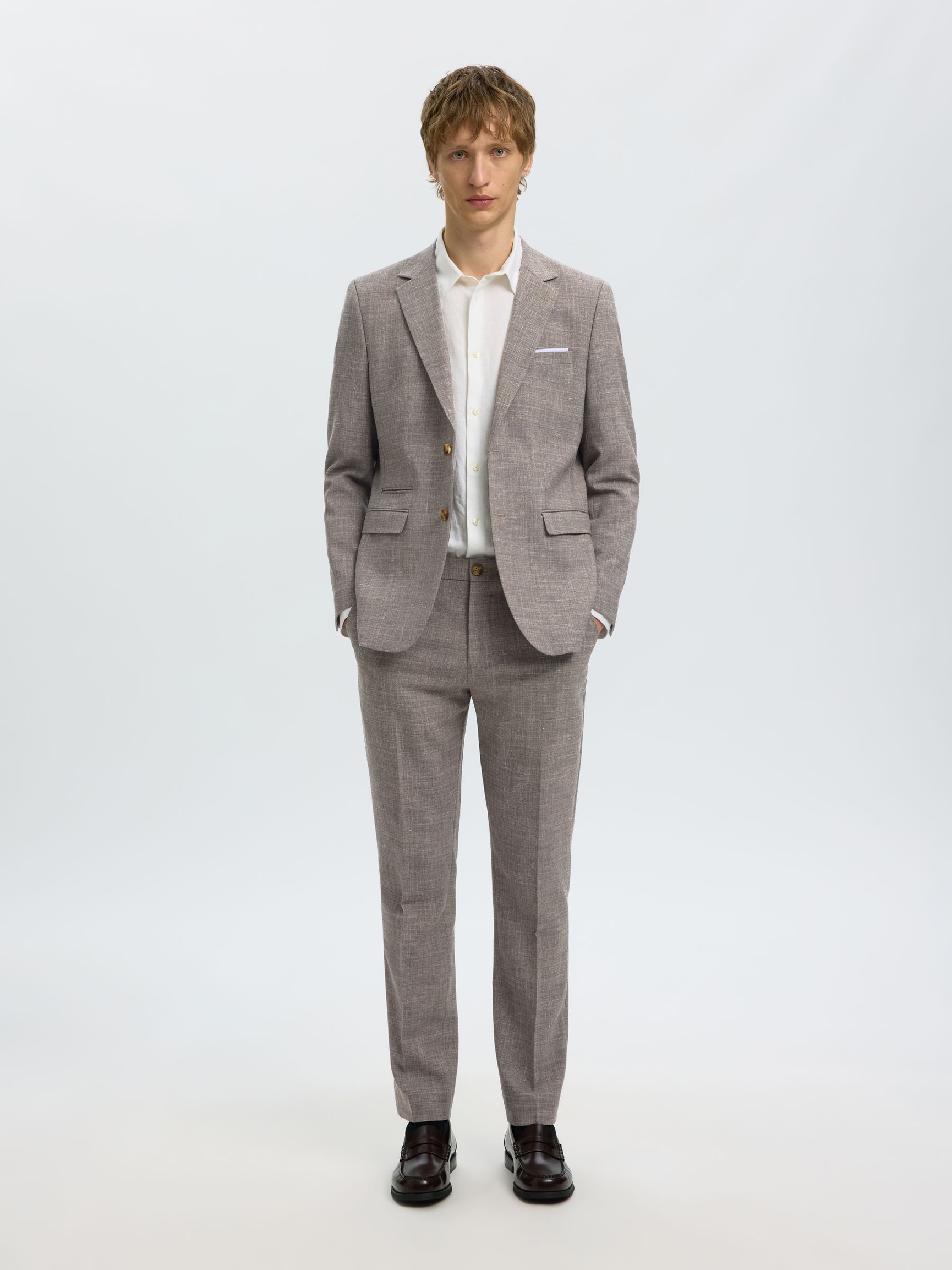 SLIM FIT EINREIHIGER BLAZER, Dark Sand Melange, highres