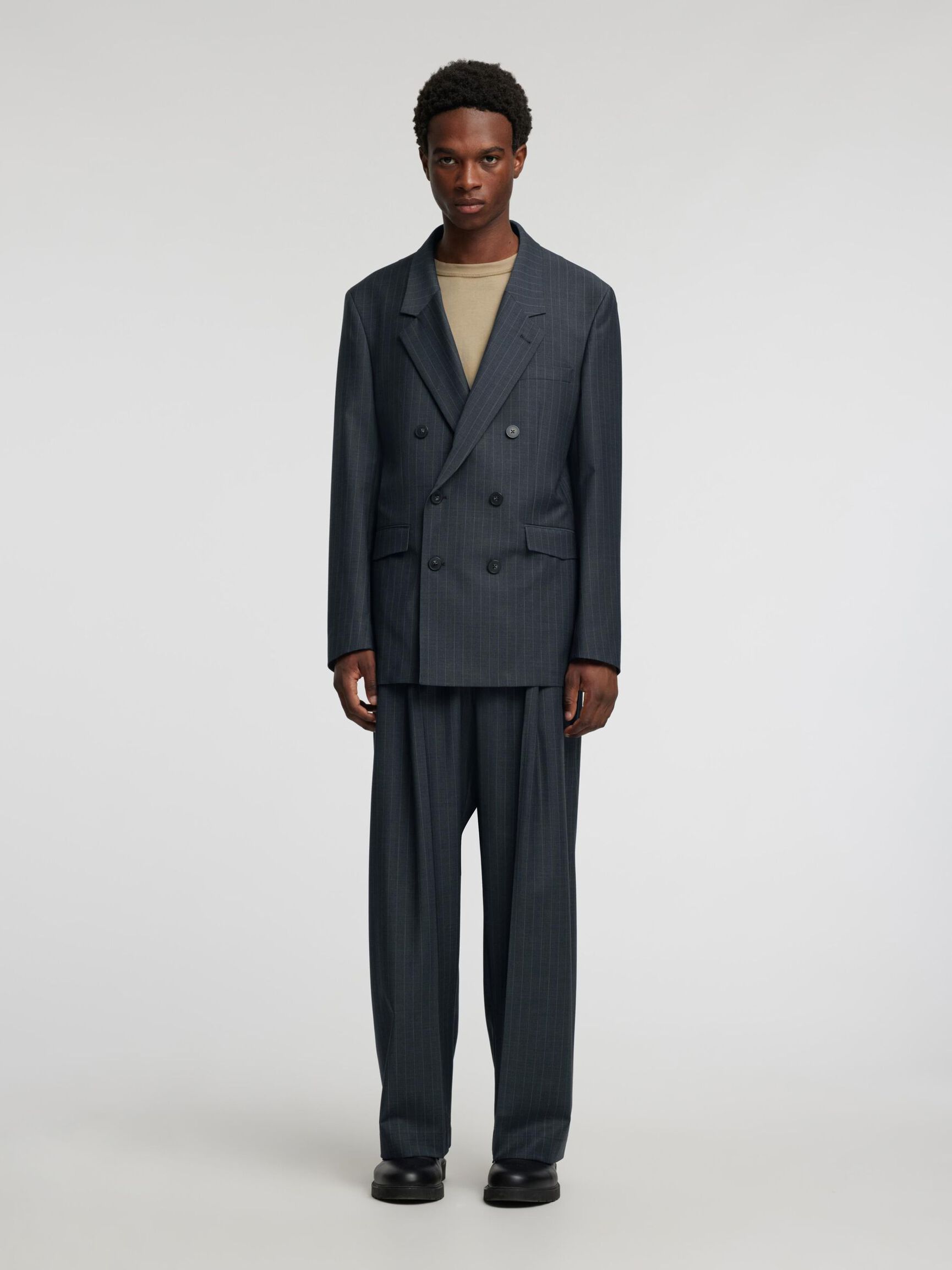 RELAXED FIT DOUBLE-BREASTED BLAZER, Dark Navy, highres