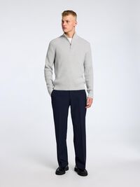 TEXTURIERTER HALF-ZIP PULLOVER, Light Grey Melange, highres