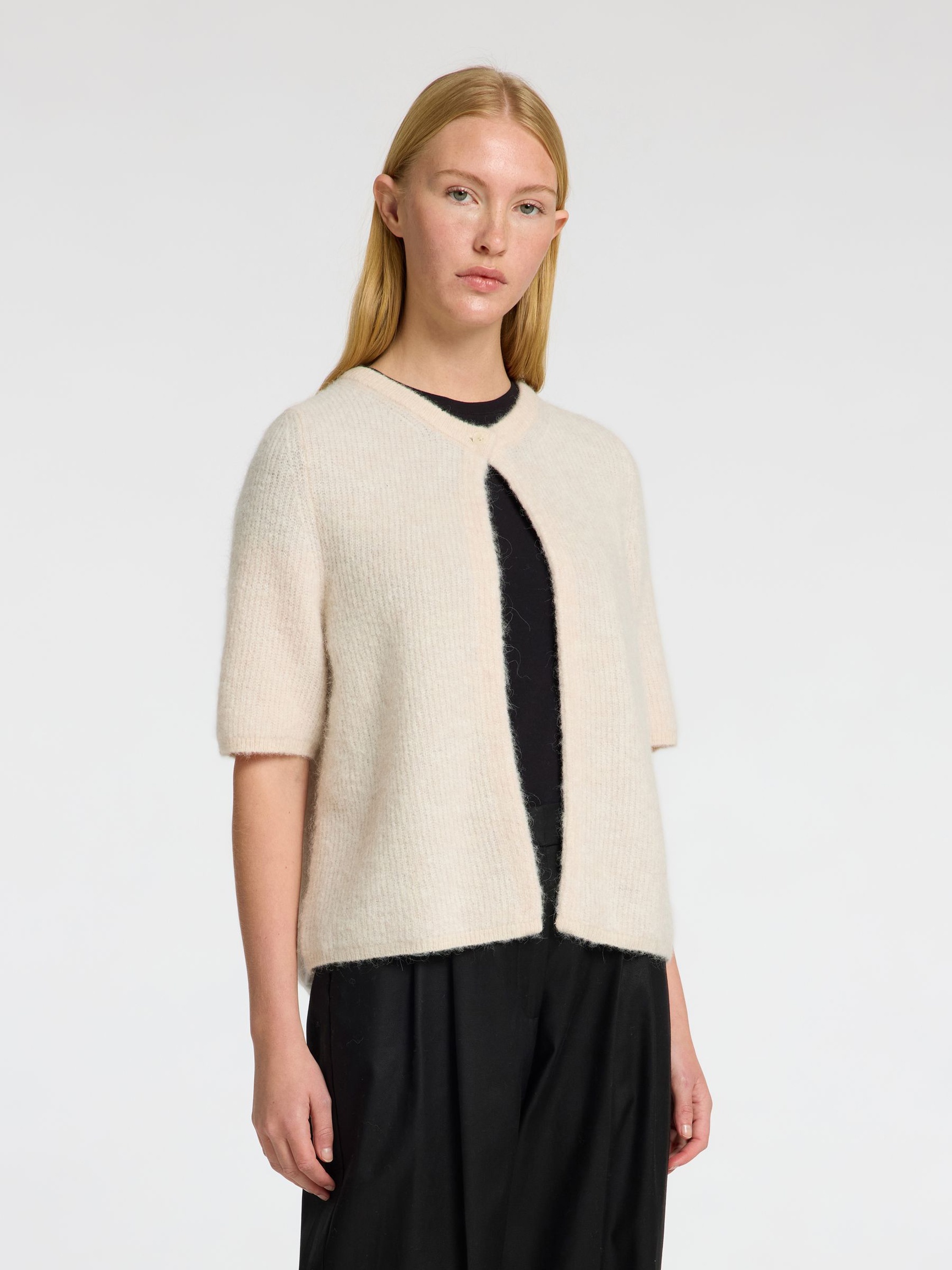 ULDBLANDING KORTÆRMET CARDIGAN, Birch, highres