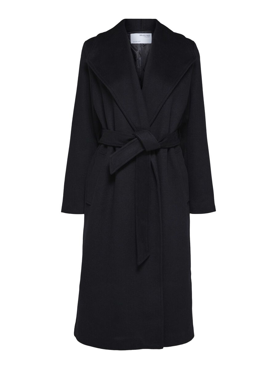 Selected BELTED WOOL BLEND COAT, Black, highres - 16090093_Black_001.jpg