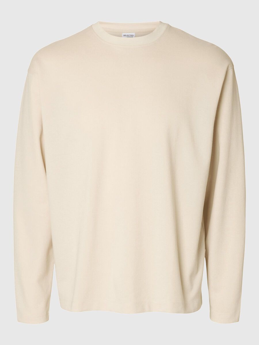 Selected LOOSE FIT LONG-SLEEVED T-SHIRT, Oatmeal, highres - 16097847_Oatmeal_001.jpg