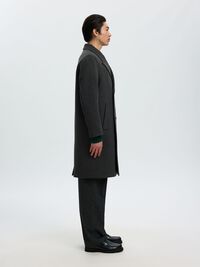 DOUBLE BREASTED WOOL BLEND LONG COAT, Dark Grey, highres