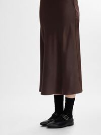 SATIJN MIDDELLANGE ROK, Coffee Bean, highres
