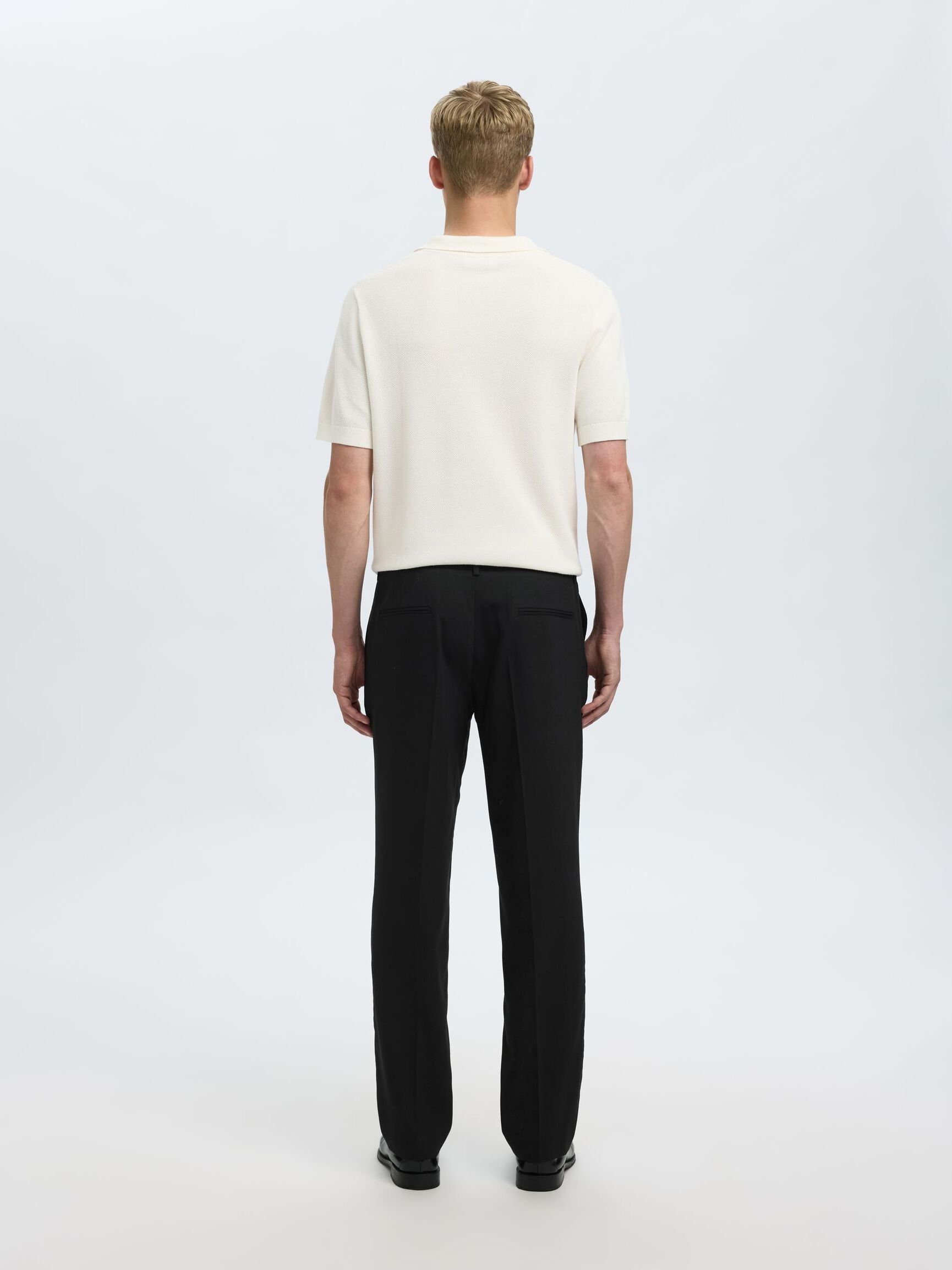 REGULAR FIT WOOL BLEND TROUSERS, Black, highres