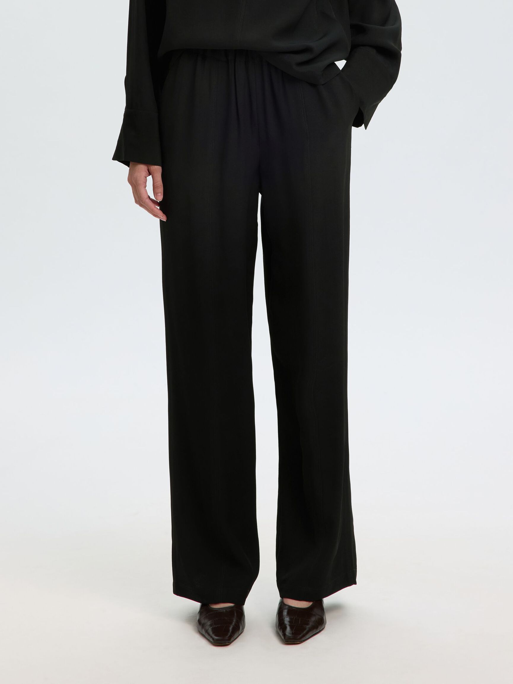 STRAGHT FIT TROUSERS, Black, highres