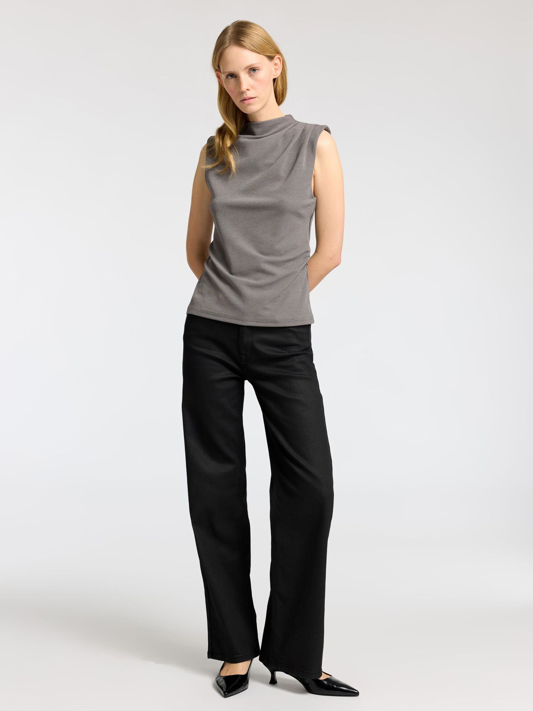 PAILLETTE TOP SANS MANCHES, Grey, highres