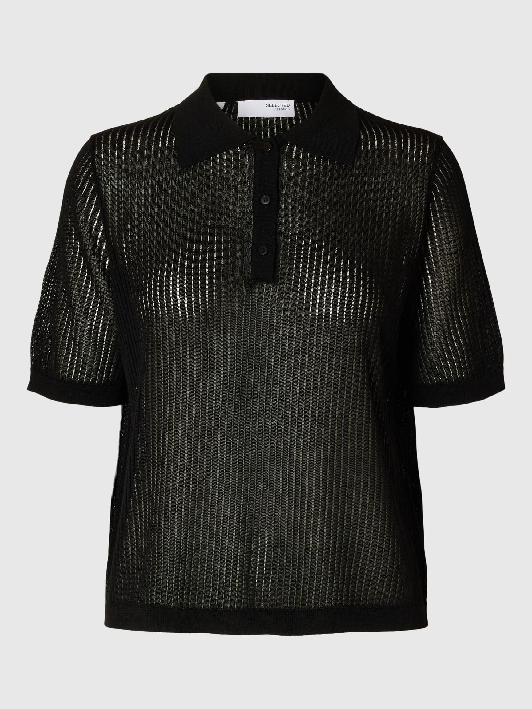 SHORT SLEEVED KNITTED POLO SHIRT, Black, highres