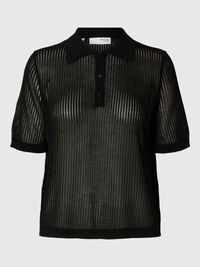 SHORT SLEEVED KNITTED POLO SHIRT, Black, highres