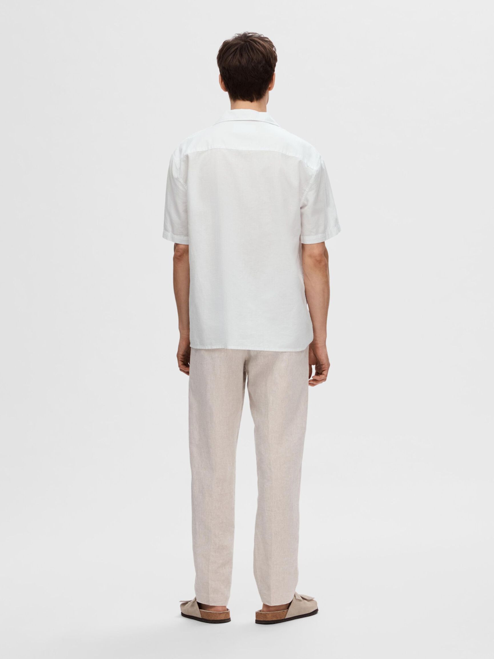 LINEN BLEND SHORT SLEEVED SHIRT, Bright White, highres