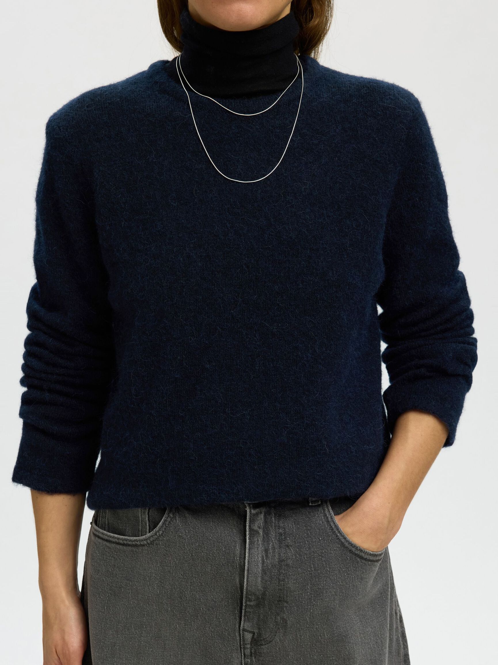 WOOL BLEND KNITTED PULLOVER, Dark Sapphire, highres