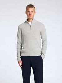 TEXTURIERTER HALF-ZIP PULLOVER, Light Grey Melange, highres