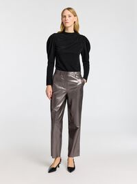 DRAPED LONG SLEEVED TOP, Black, highres