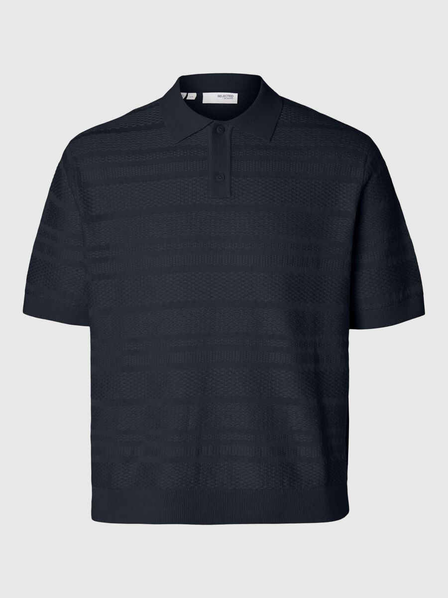 Selected GESTRUCTUREERDE GEBREIDE POLO, Sky Captain, highres - 16097574_SkyCaptain_001.jpg