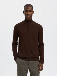 100% MERINO WOOL HALF-ZIP JUMPER, Demitasse, highres