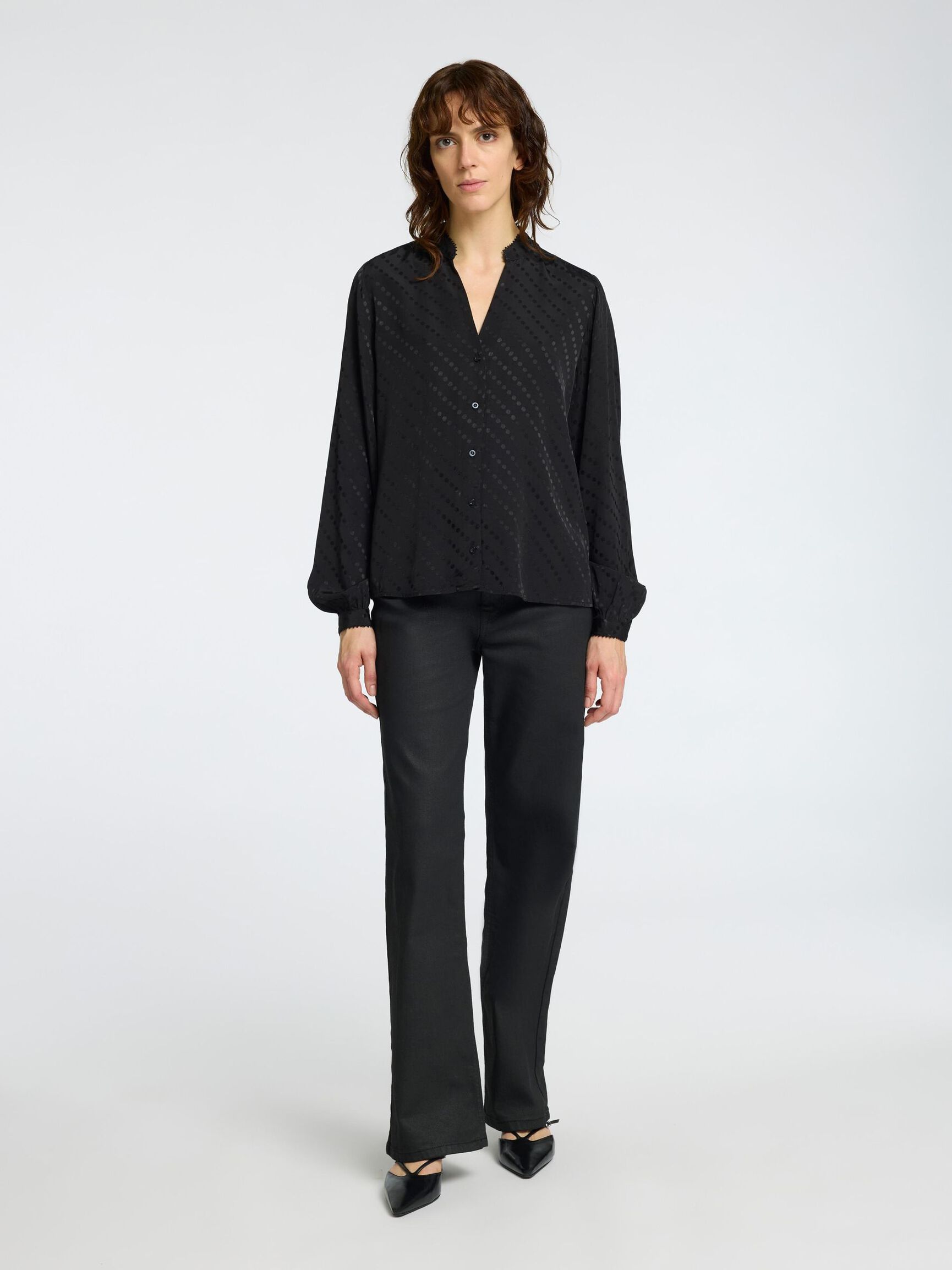 VISCOSEMIX SHIRT MET LANGE MOUWEN, Black, highres