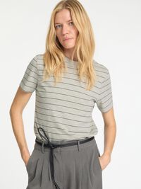GESTREEPT KATOEN T-SHIRT, Light Grey Melange, highres