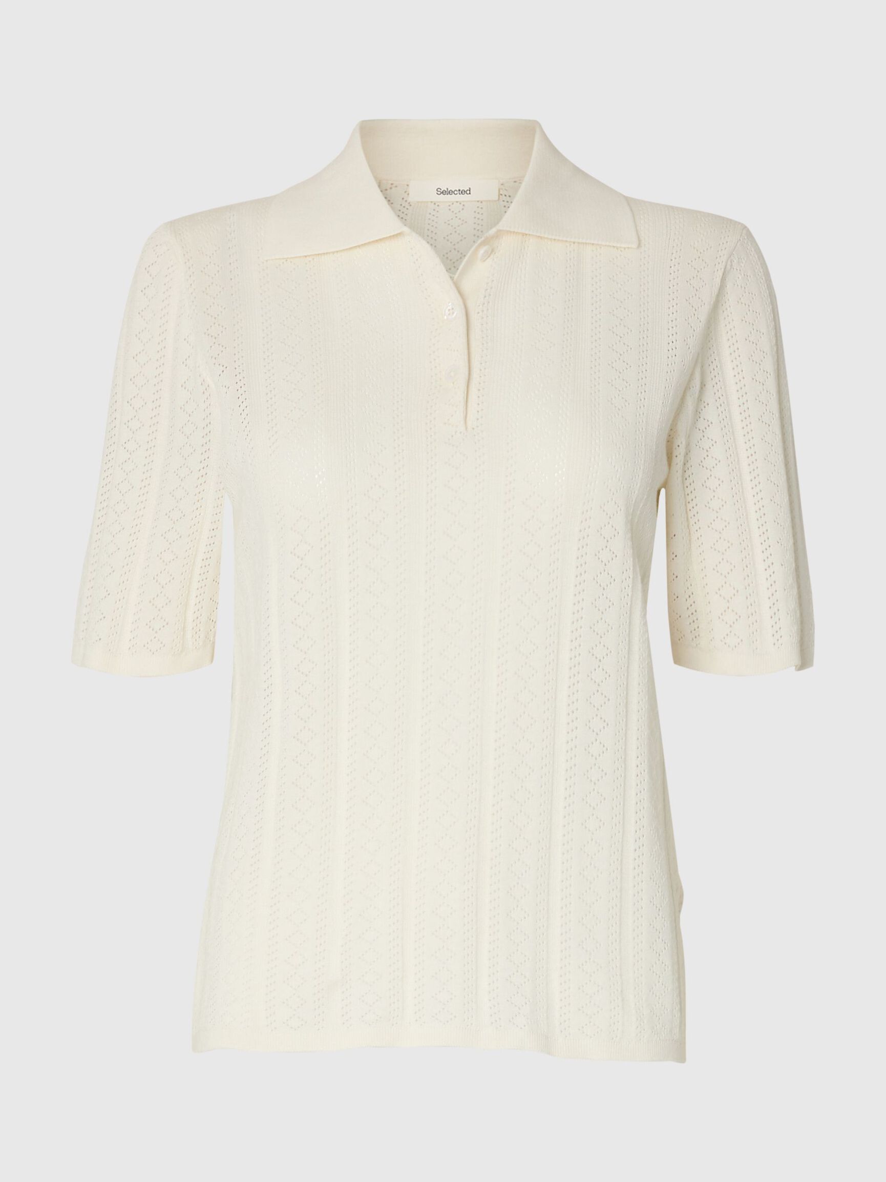 COTTON KNITTED POLO SHIRT, Snow White, highres