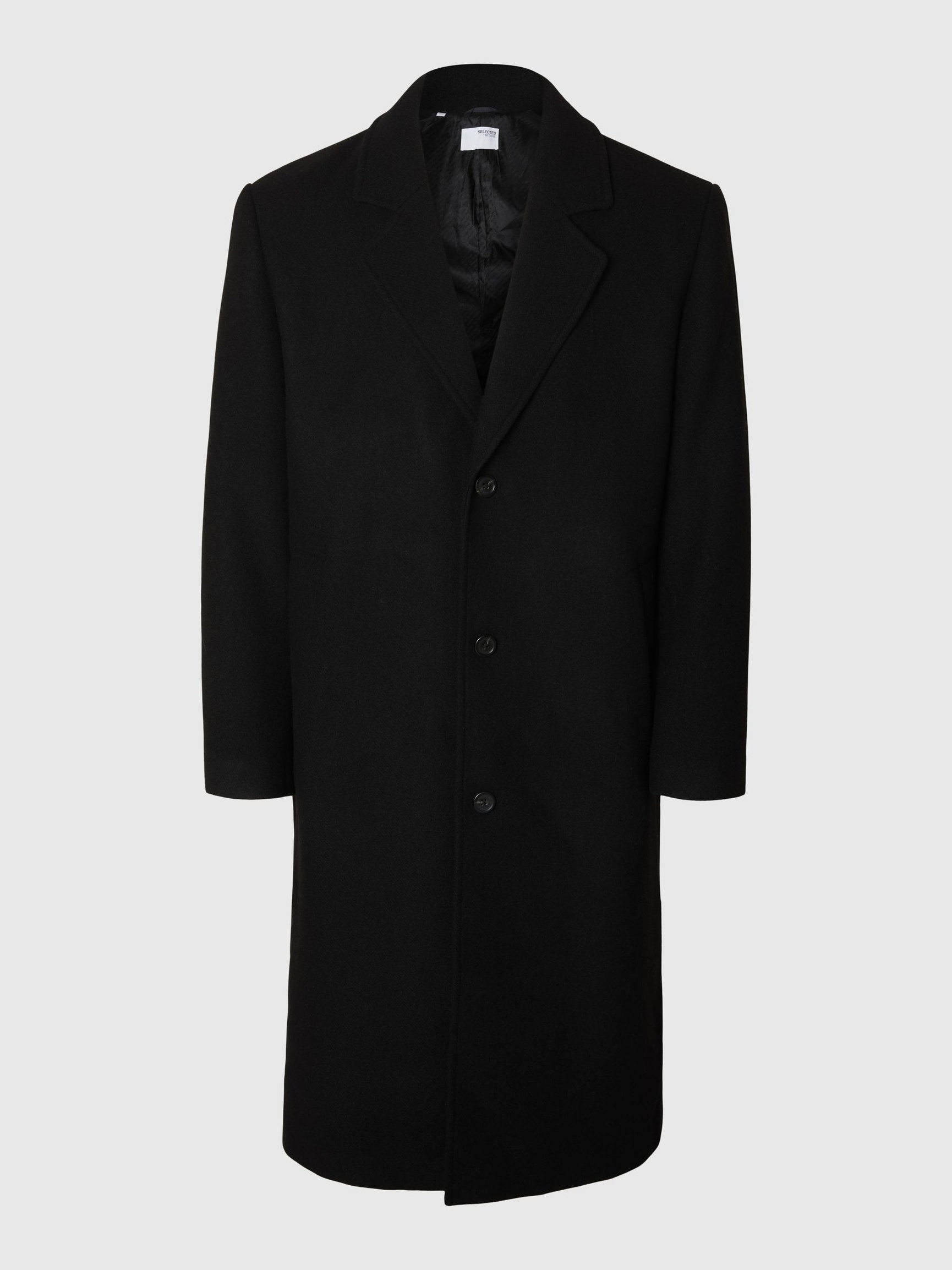 WOOL BLEND LONG COAT, Black, highres