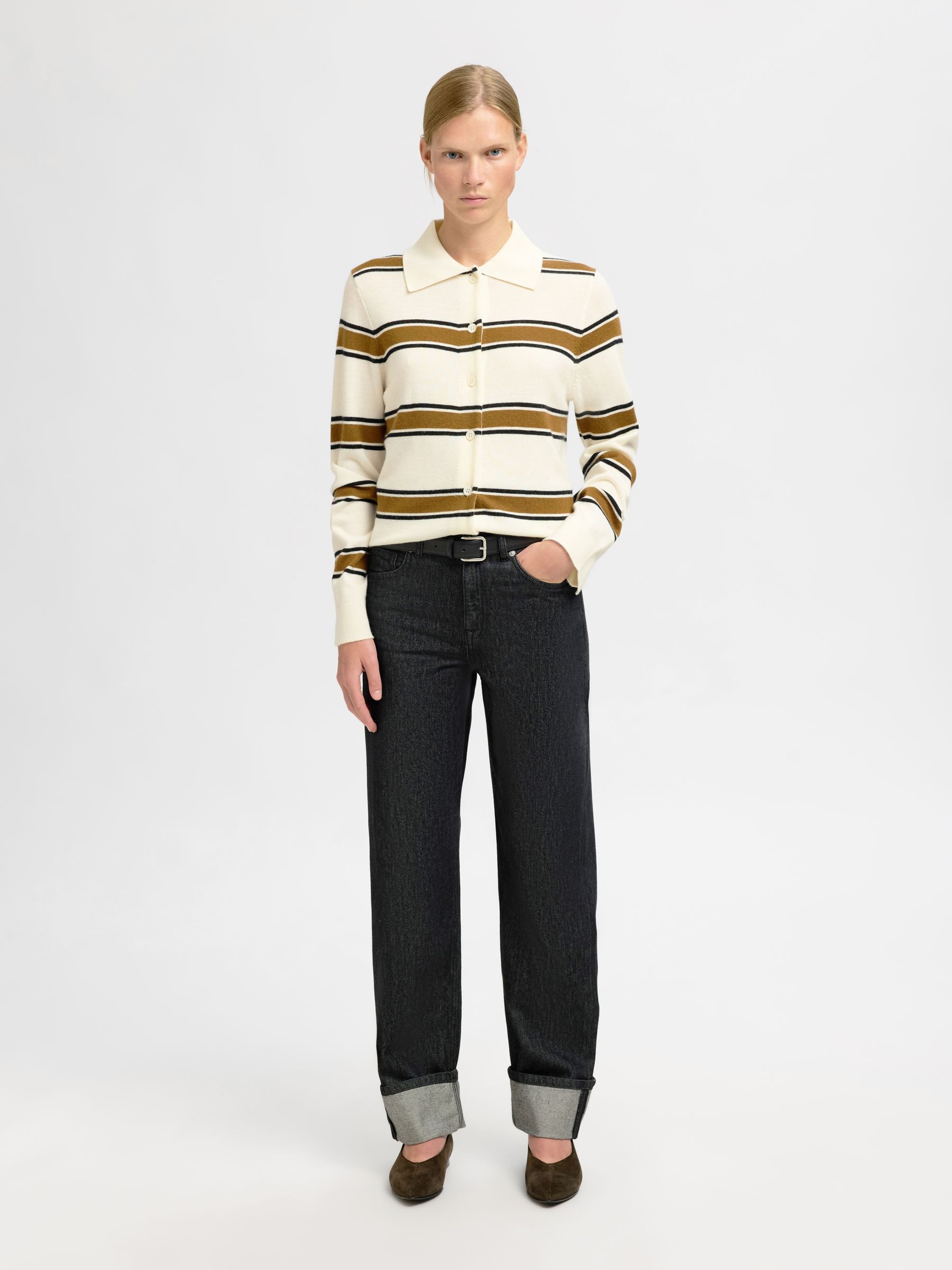 100% MERINO WOOL LONG-SLEEVED POLO, Egret, highres