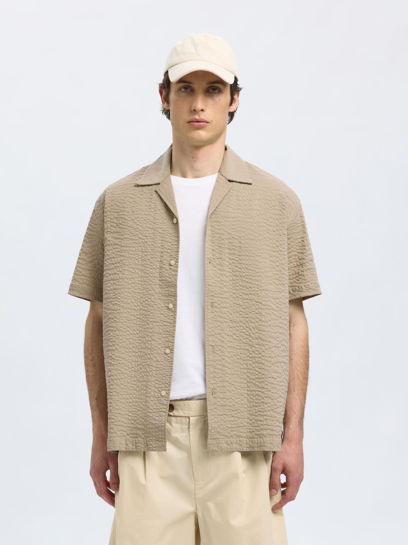 SEERSUCKER KORTÆRMET SKJORTE, Pure Cashmere, highres