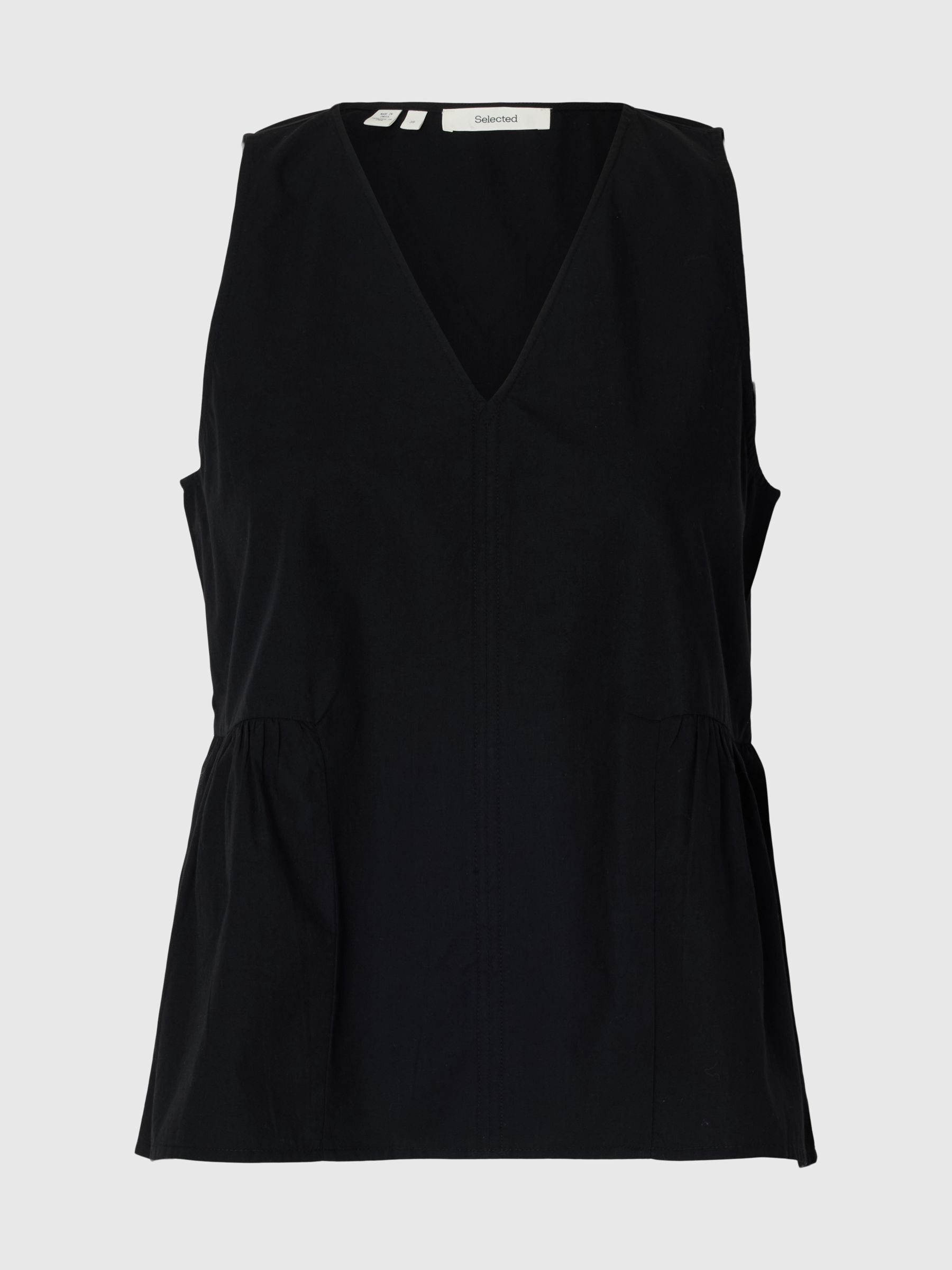 SLEEVELESS V-NECK BLOUSE, Black, highres