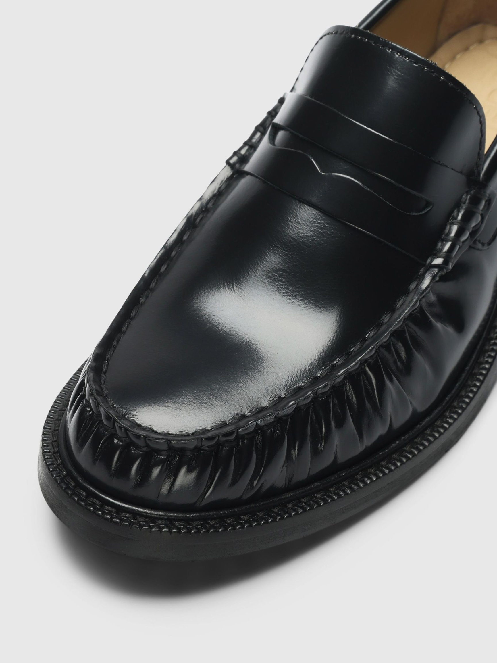 KLASSISK LÆDERLOAFERS, Black, highres