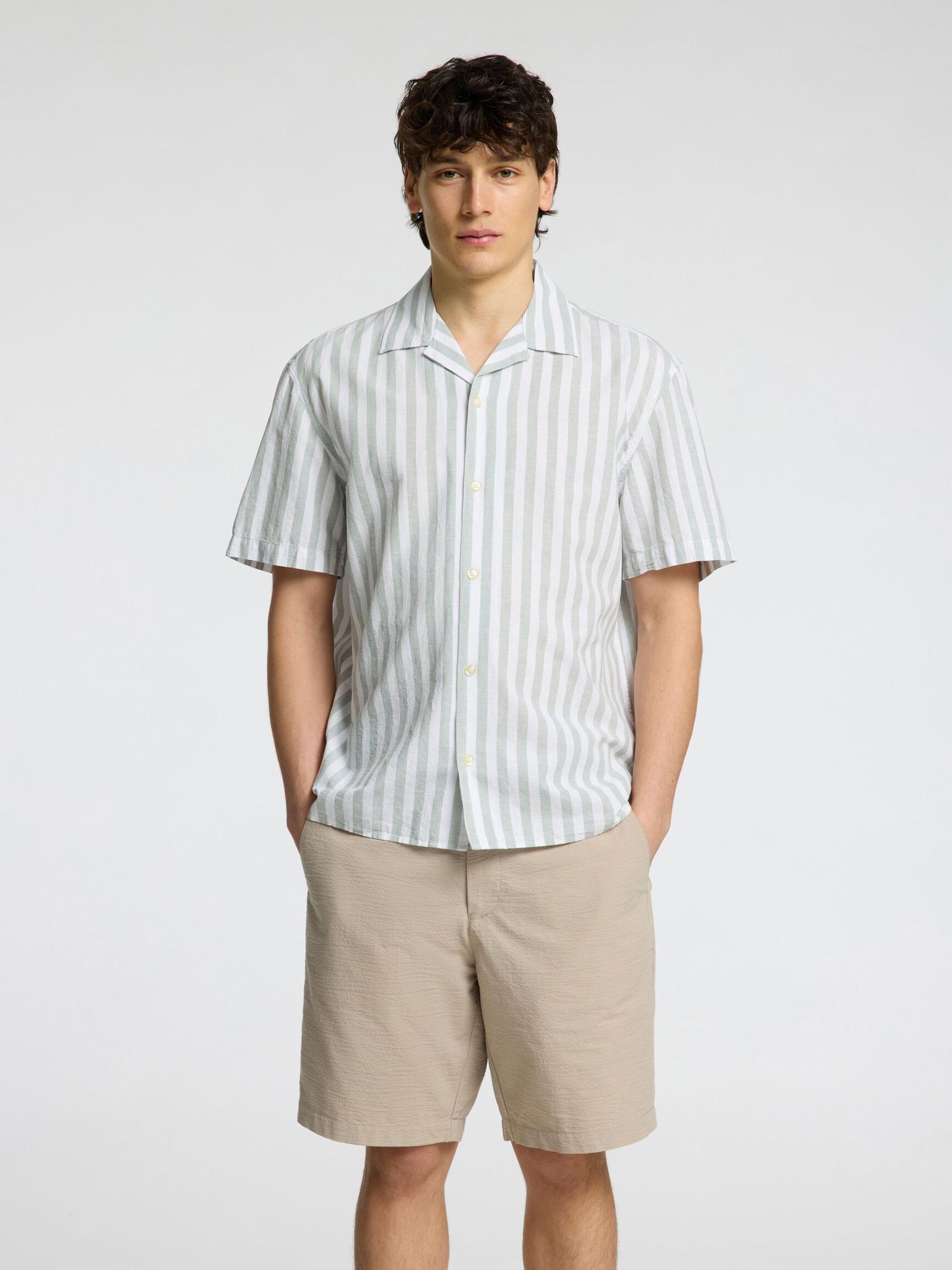 LINEN BLEND SHORT SLEEVED SHIRT, Iceberg Green, highres