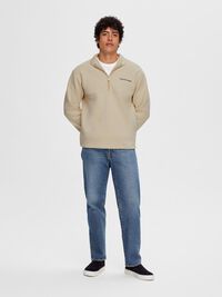 HALF-ZIP PULLOVER, Oatmeal, highres