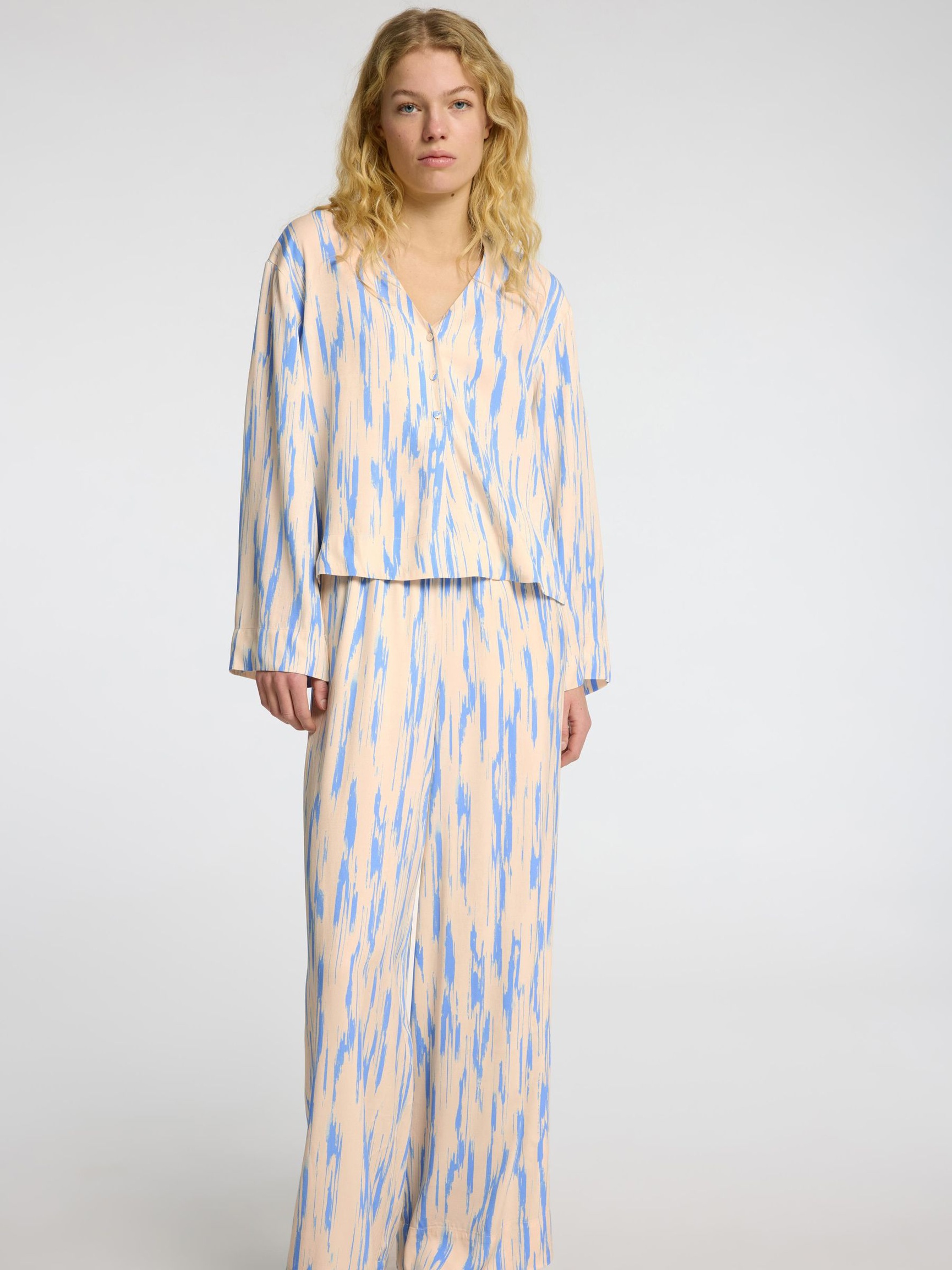 PRINT VISCOSE WIDE LEG BROEK, Birch, highres
