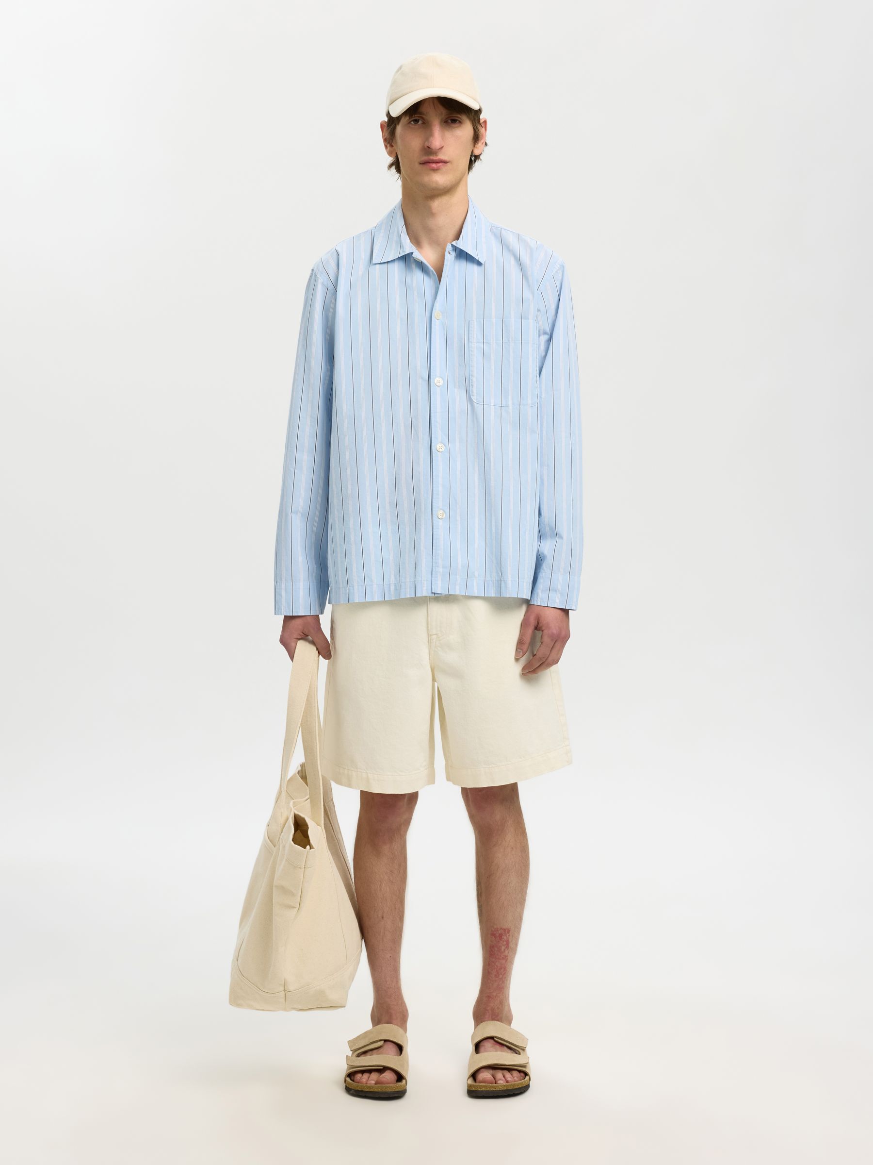 RELAXED FIT LANGERMET SKJORTE, Cashmere Blue, highres