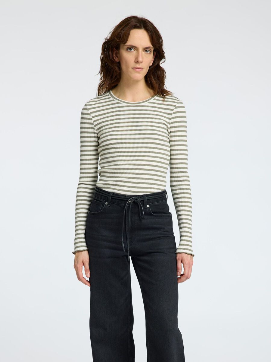 Selected GESTREEPT T-SHIRT MET LANGE MOUWEN, Vetiver, highres - 16078946_Vetiver_841417_003.jpg