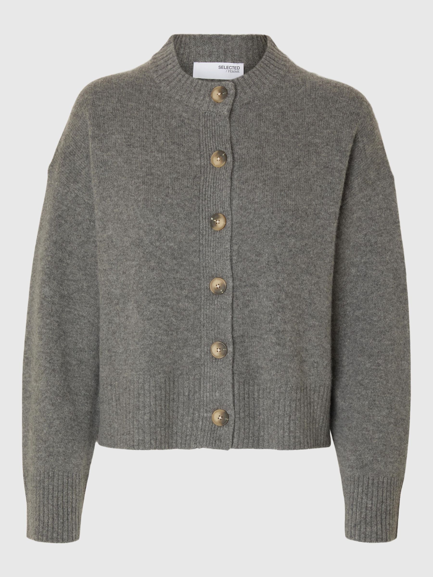 WOLL-KASCHMIR-MIX STRICKJACKE, Medium Grey Melange, highres