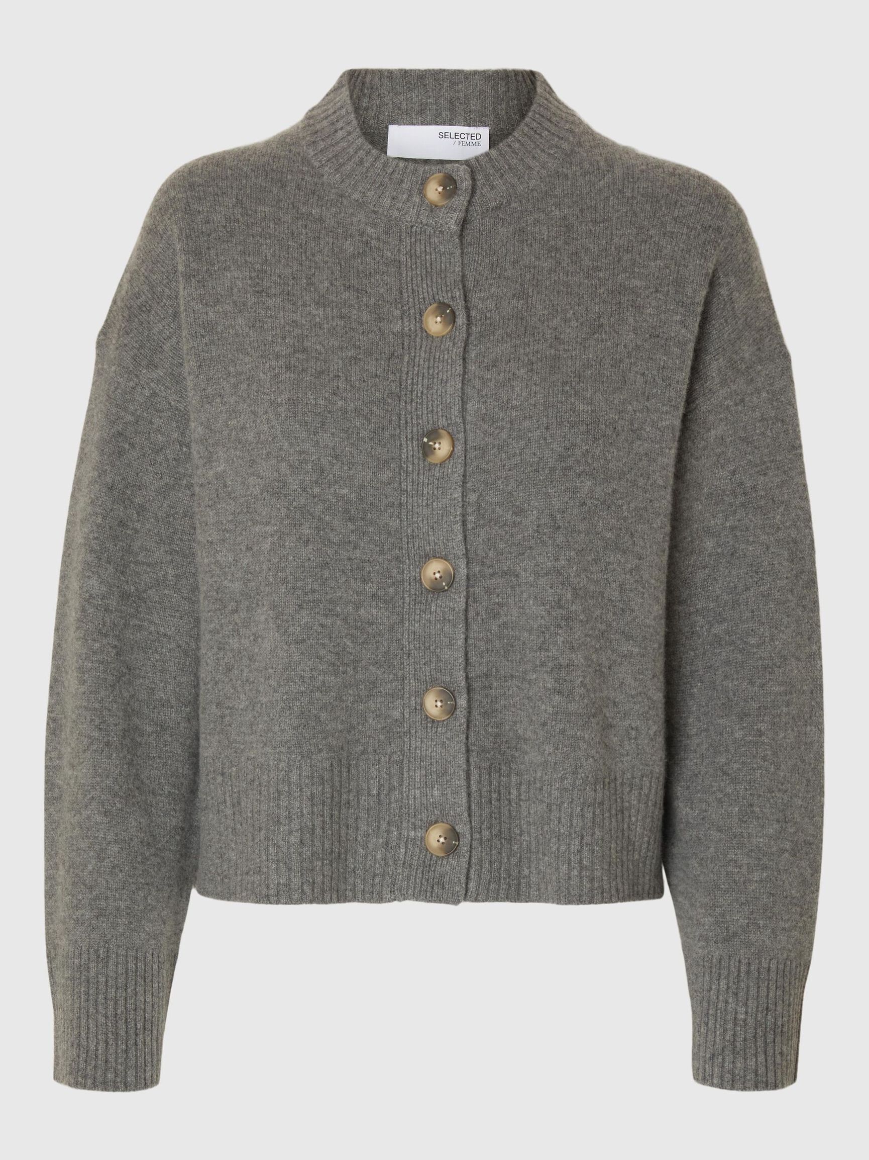 WOLL-KASCHMIR-MIX STRICKJACKE, Medium Grey Melange, highres