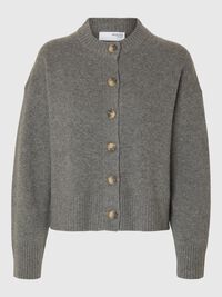 WOLL-KASCHMIR-MIX STRICKJACKE, Medium Grey Melange, highres