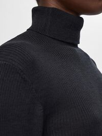 RIBBED WOOL BLEND TURTLENECK, Black, highres